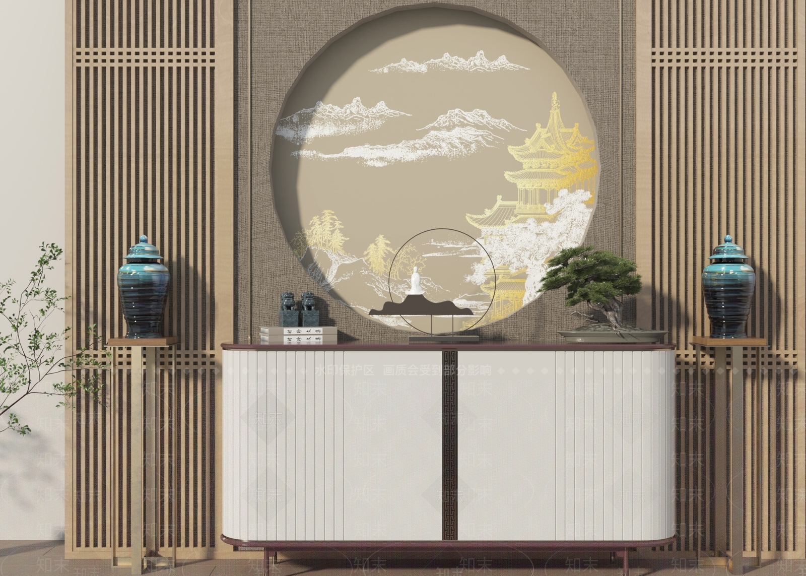 新中式玄关柜3D模型下载【ID:1203933208】