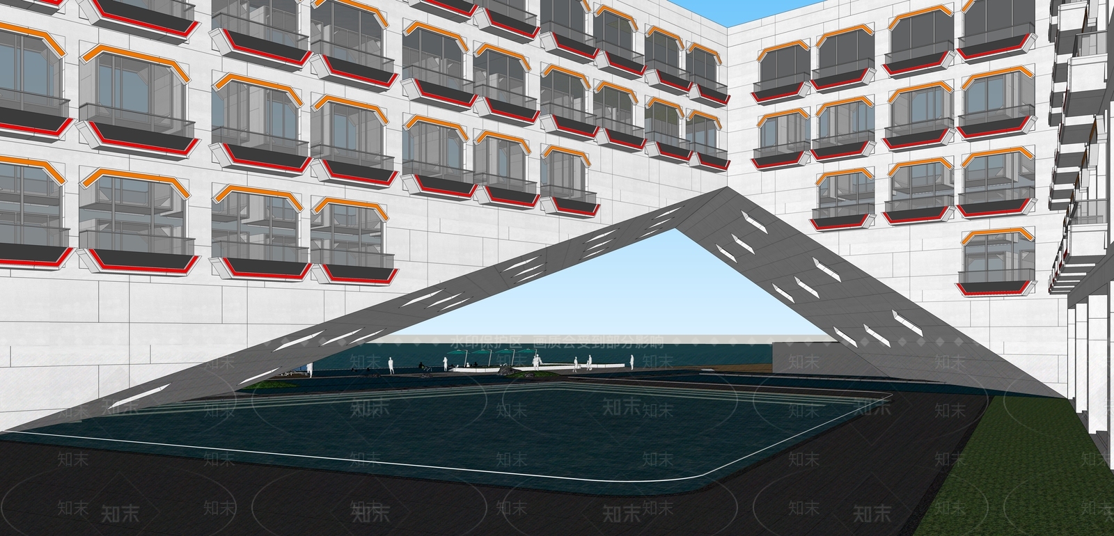 现代酒店建筑SU模型下载【ID:1203936117】