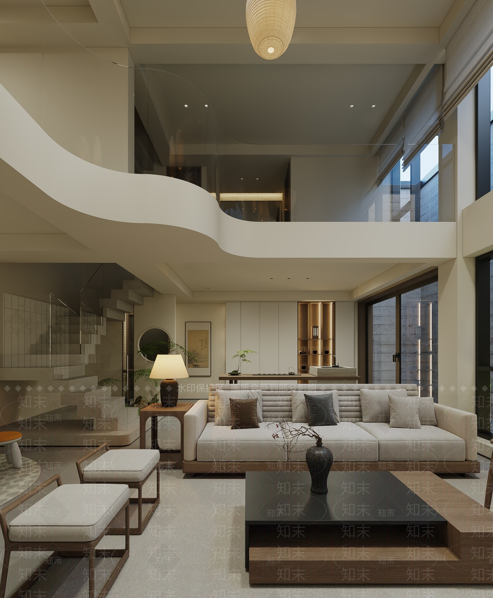 新中式中式别墅客厅3D模型下载【ID:1203935605】