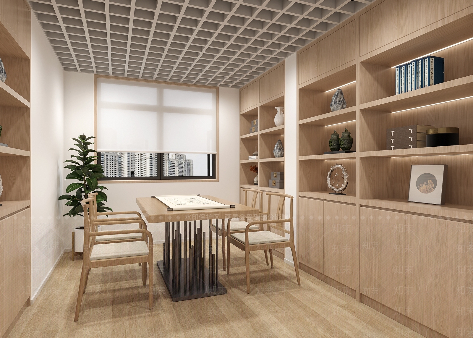 现代原木茶室3D模型下载【ID:1203935557】