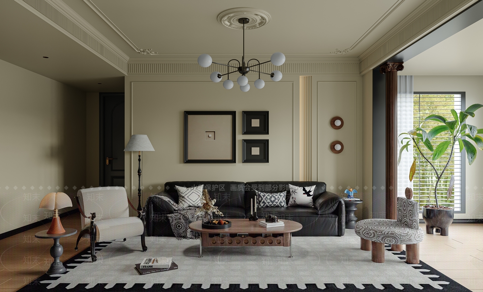 美式复古家居客厅3D模型下载【ID:1203937735】