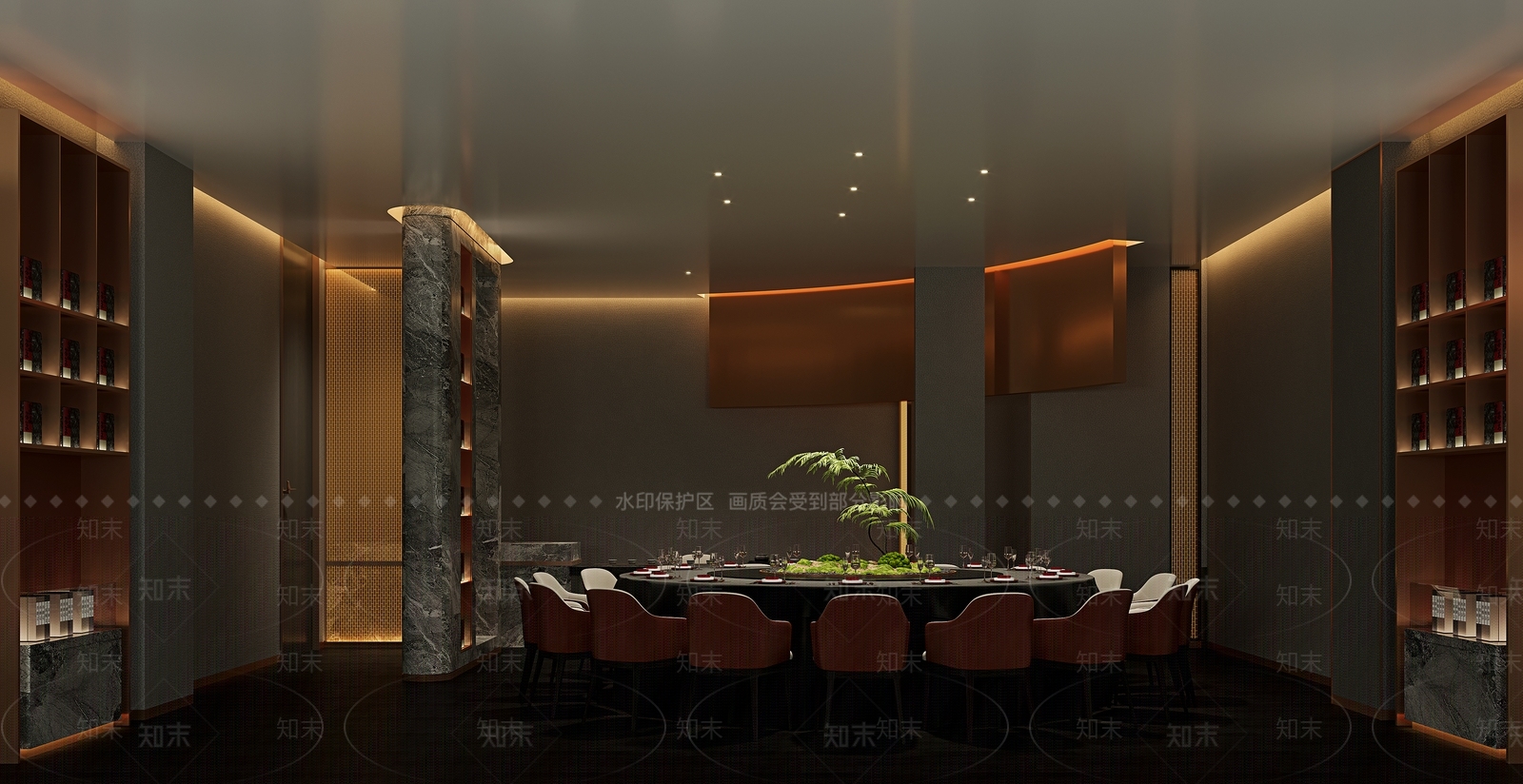 中式轻奢中餐厅3D模型下载【ID:1203937412】