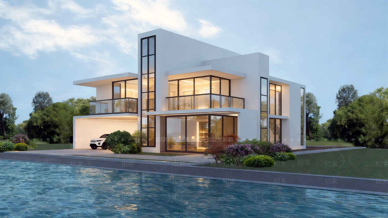 现代简约独栋别墅SU模型下载【ID:1203940496】