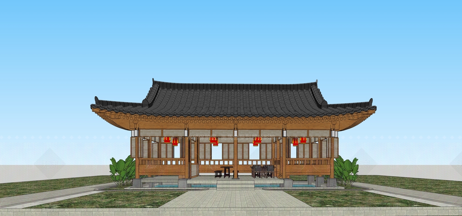 中式古建筑SU模型下载【ID:1203941571】
