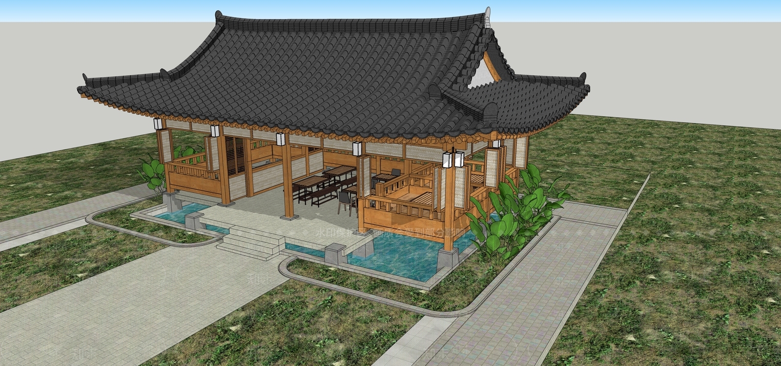 中式古建筑SU模型下载【ID:1203941571】