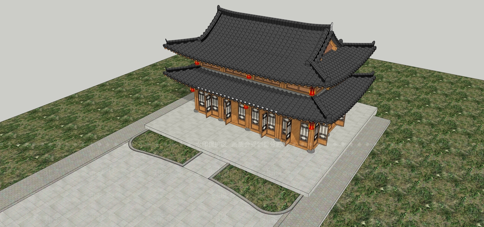 中式古建筑SU模型下载【ID:1203941537】