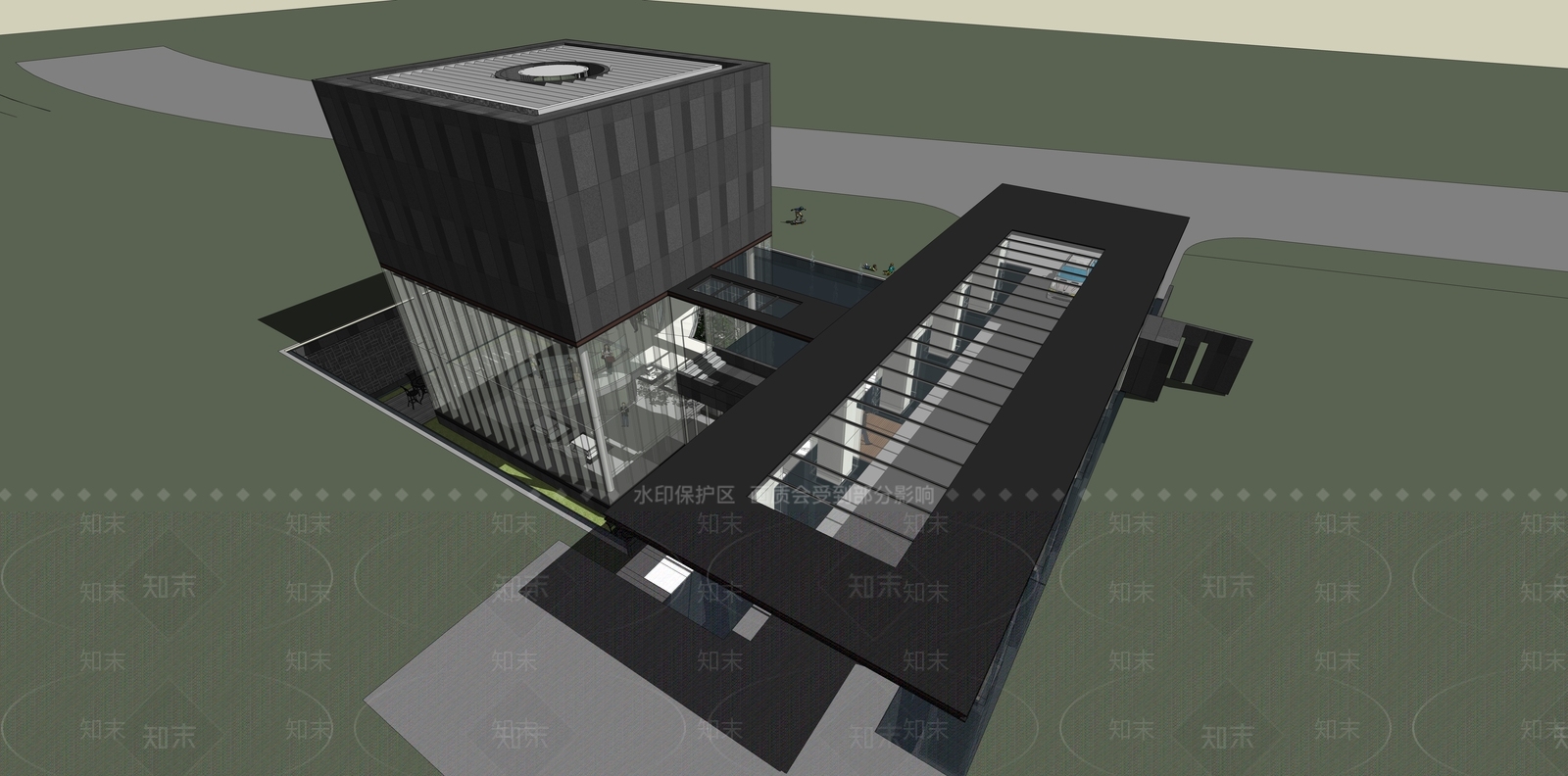 现代售楼处建筑SU模型下载【ID:1203942492】