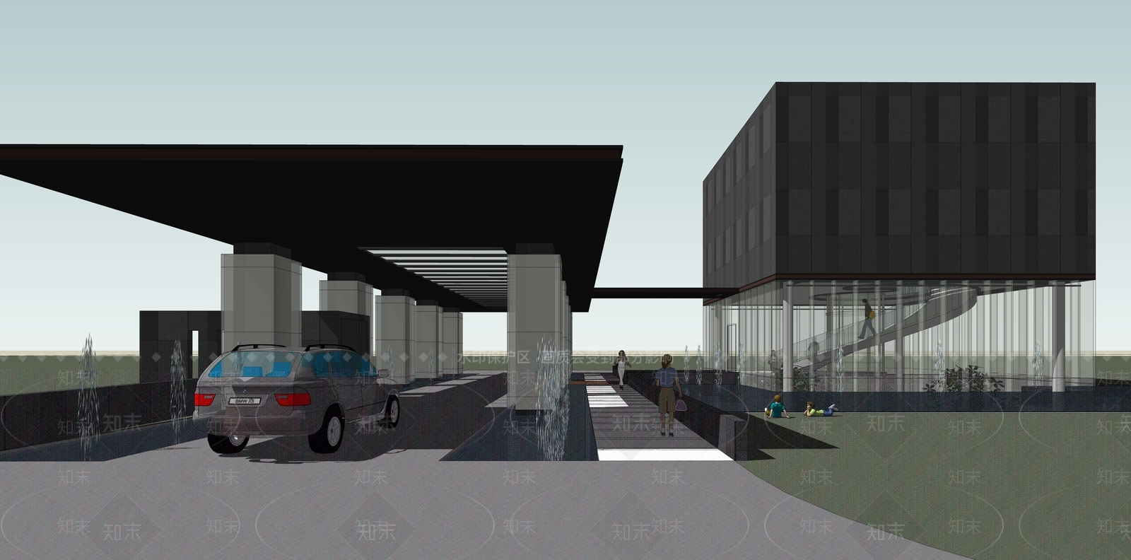 现代售楼处建筑SU模型下载【ID:1203942492】