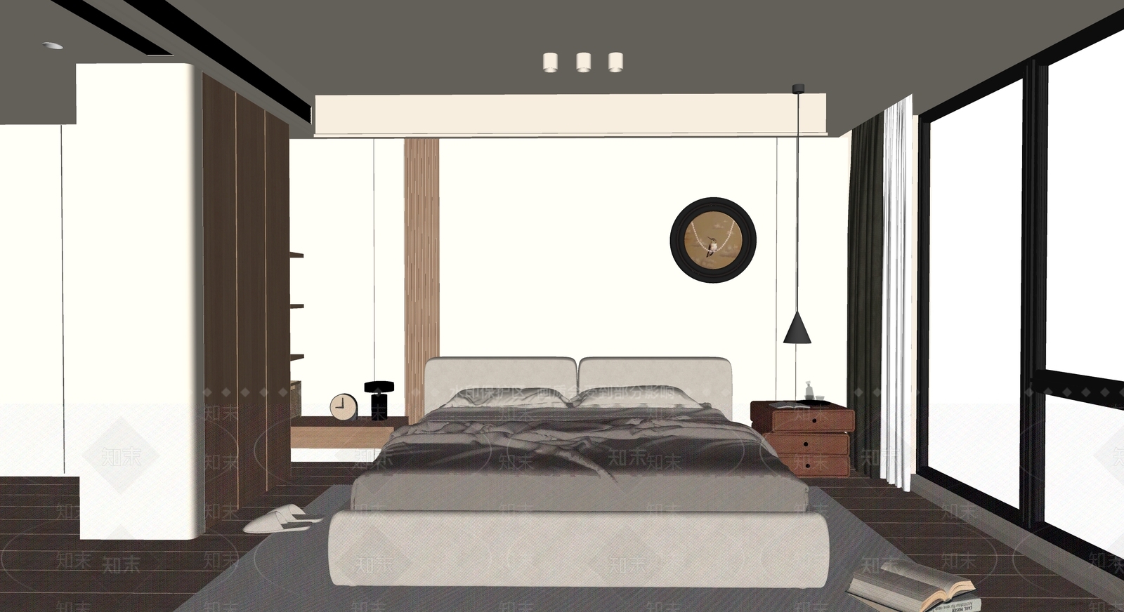 现代原木家居卧室SU模型下载【ID:1203944101】