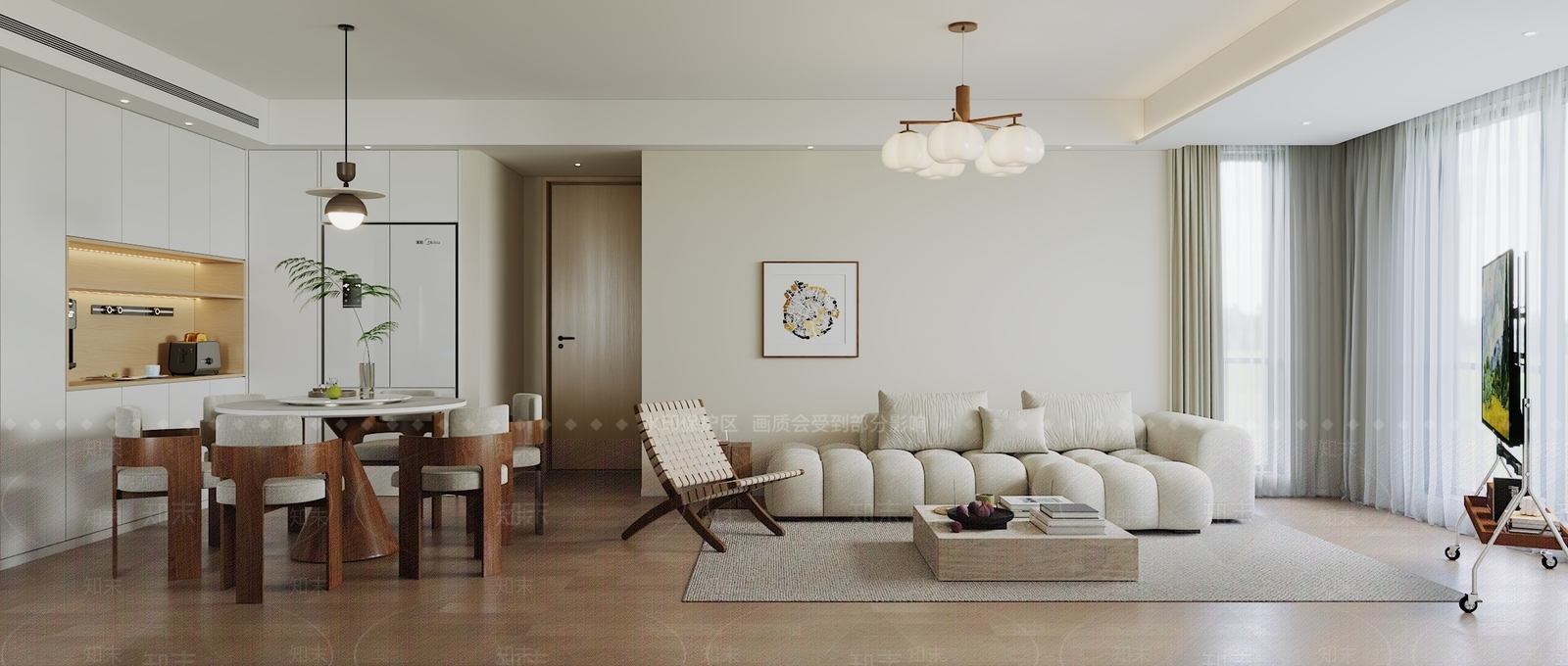 现代原木客餐厅3D模型下载【ID:1203952210】