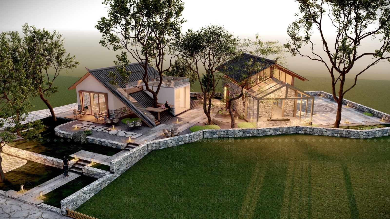 新中式复古风格建筑SU模型下载【ID:1204166551】