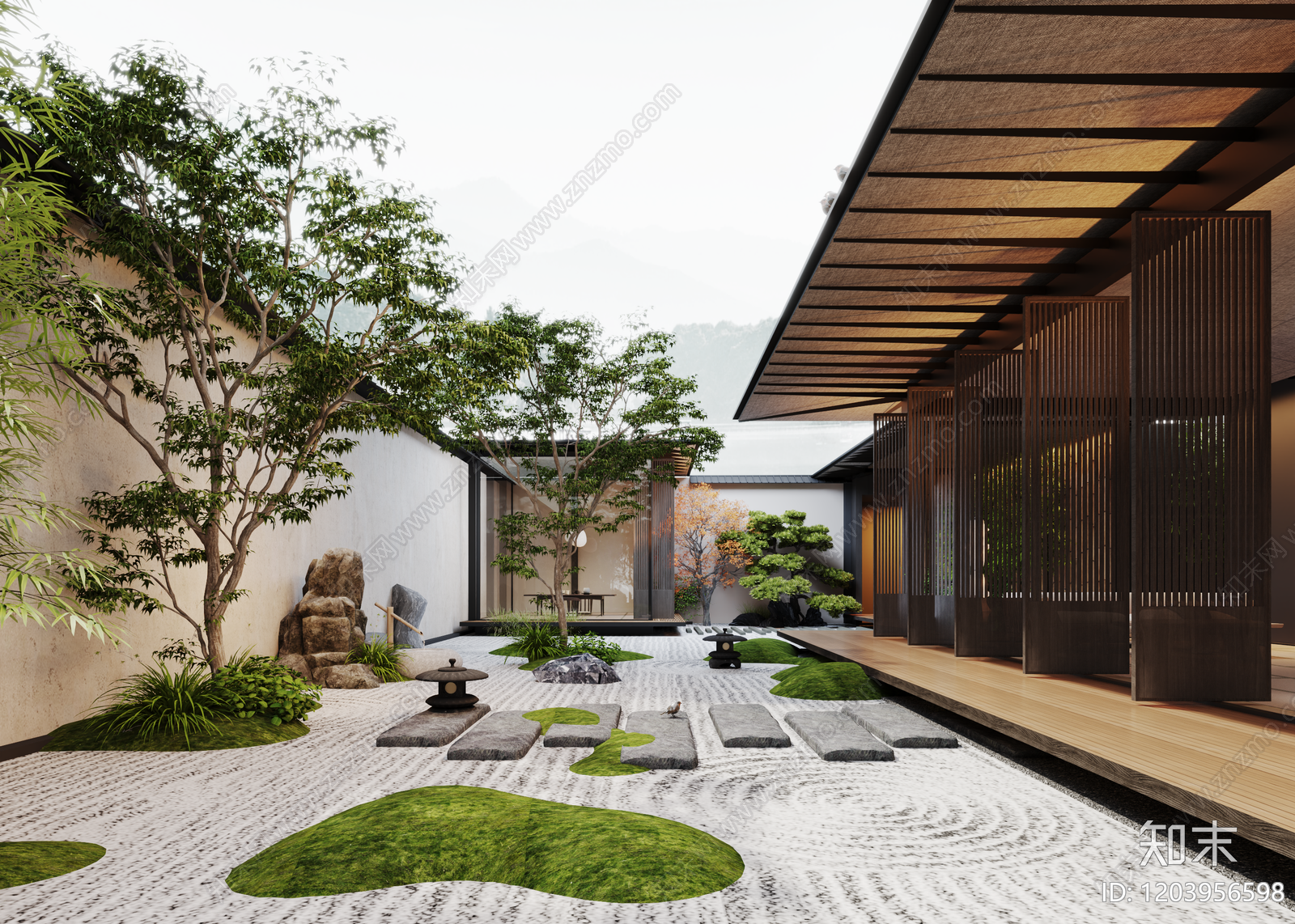 日式现代阳台3D模型下载【ID:1203956598】