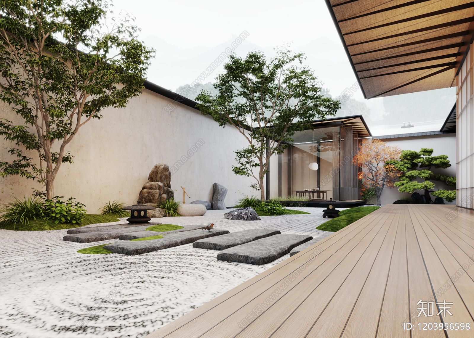 日式现代阳台3D模型下载【ID:1203956598】