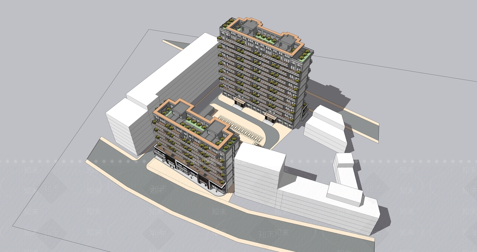 现代新中式高层住宅SU模型下载【ID:1203956719】
