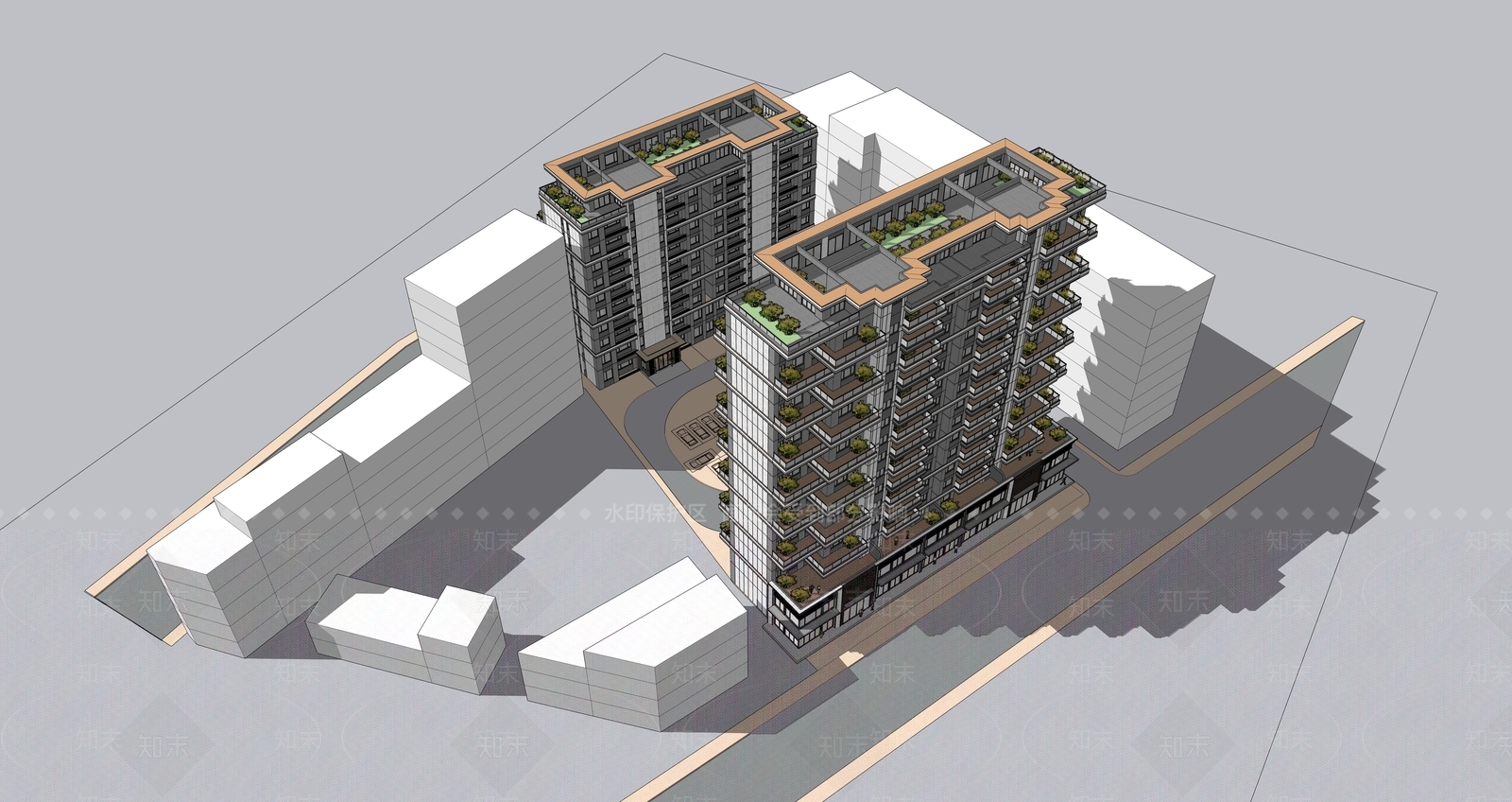 现代新中式高层住宅SU模型下载【ID:1203956719】