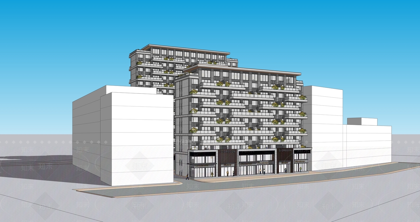 现代新中式高层住宅SU模型下载【ID:1203956719】