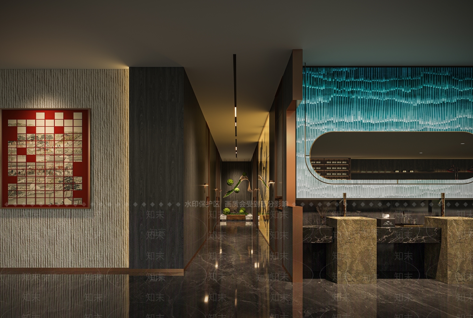 新中式轻奢中餐厅3D模型下载【ID:1203957884】