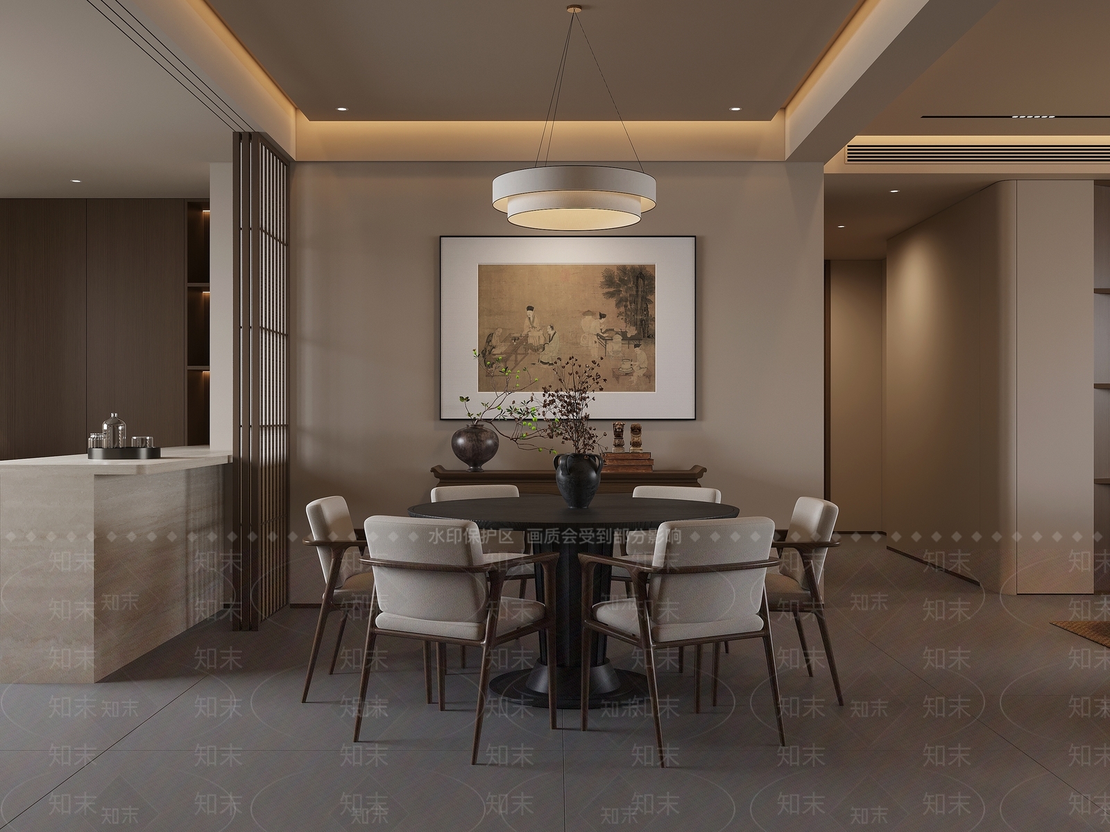 新中式客餐厅3D模型下载【ID:1221978437】