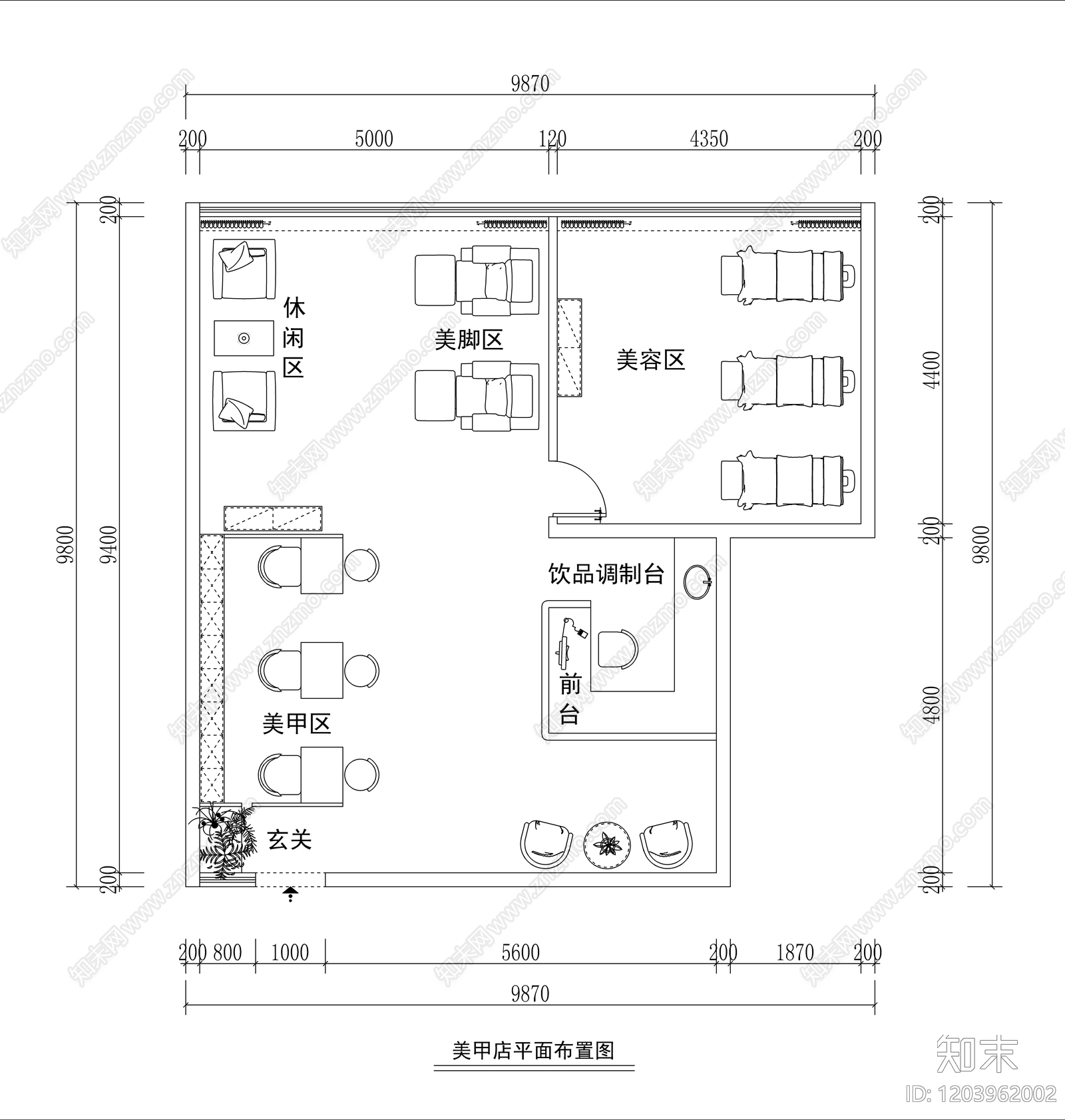 现代中古美甲店施工图下载【ID:1203962002】