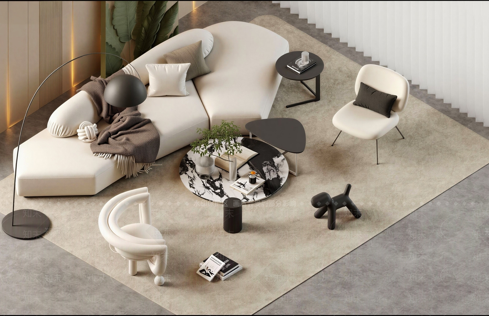 现代奶油沙发组合3D模型下载【ID:1203964373】