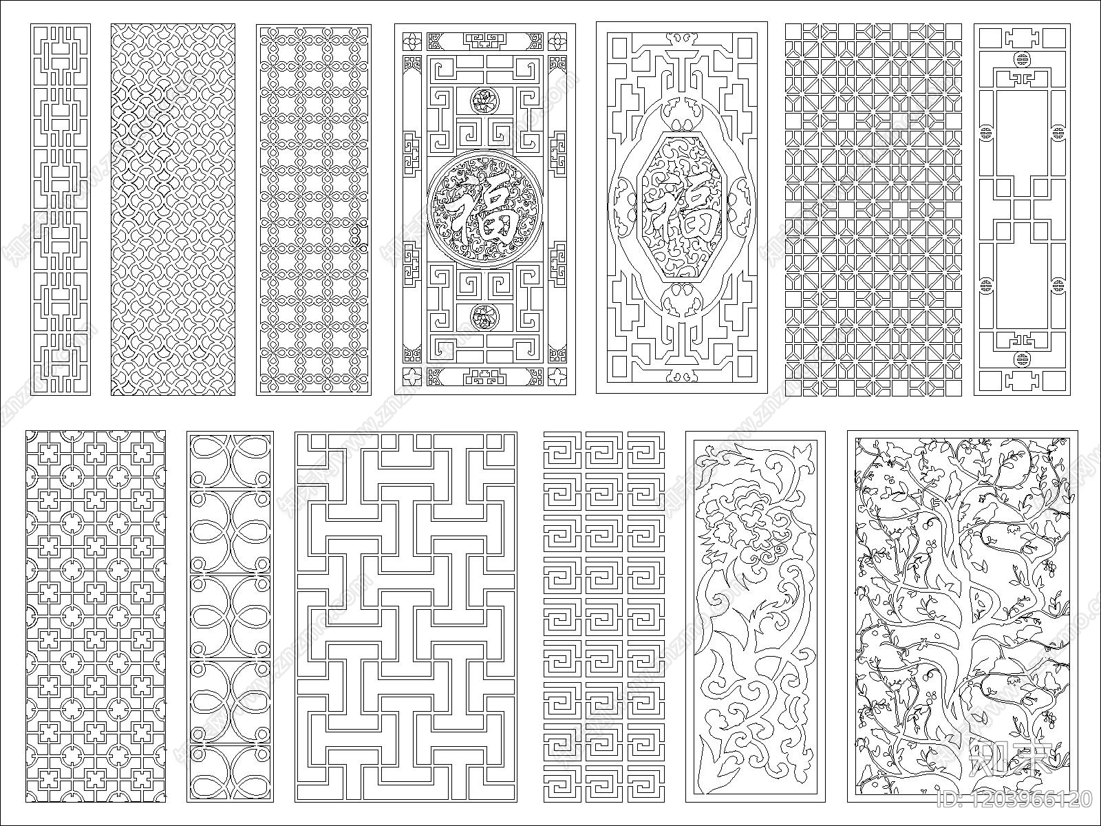 中式屏风隔断cad施工图下载【ID:1203966120】