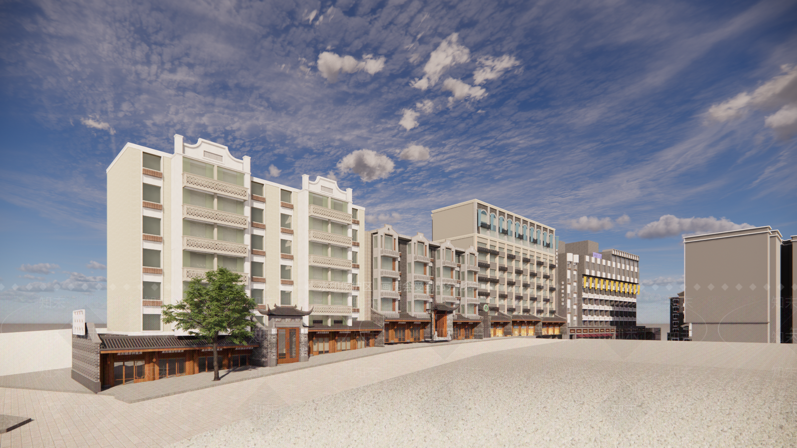 现代新中式风格建筑SU模型下载【ID:1204070876】