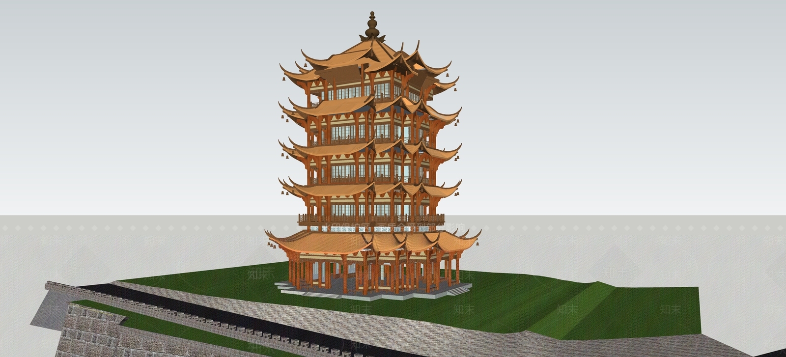 中式新中式古建筑SU模型下载【ID:1203968062】
