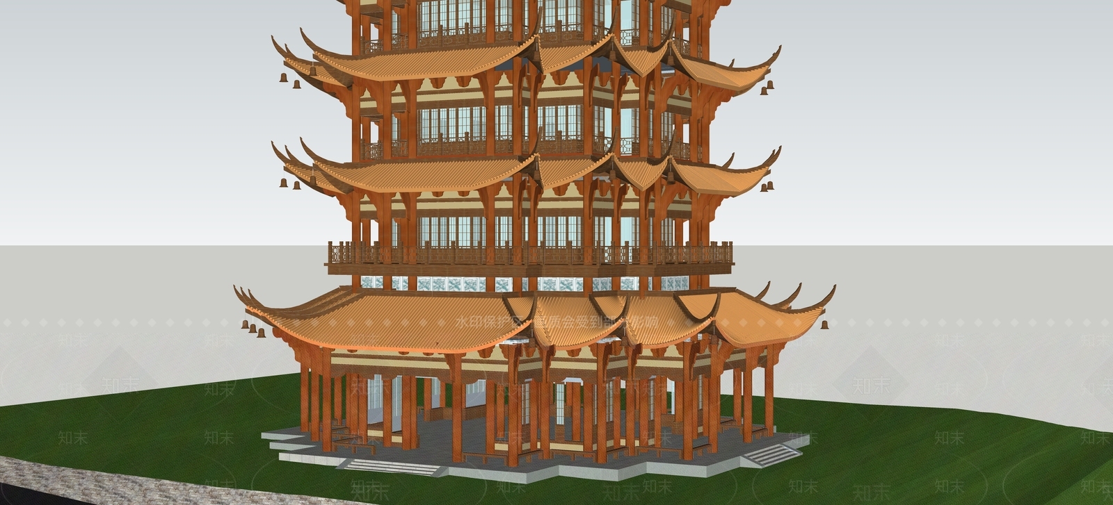 中式新中式古建筑SU模型下载【ID:1203968062】