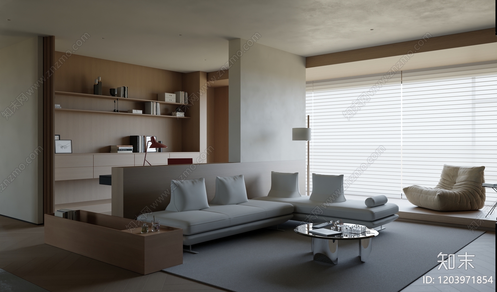 现代原木大平层客餐厅3D模型下载【ID:1203971854】