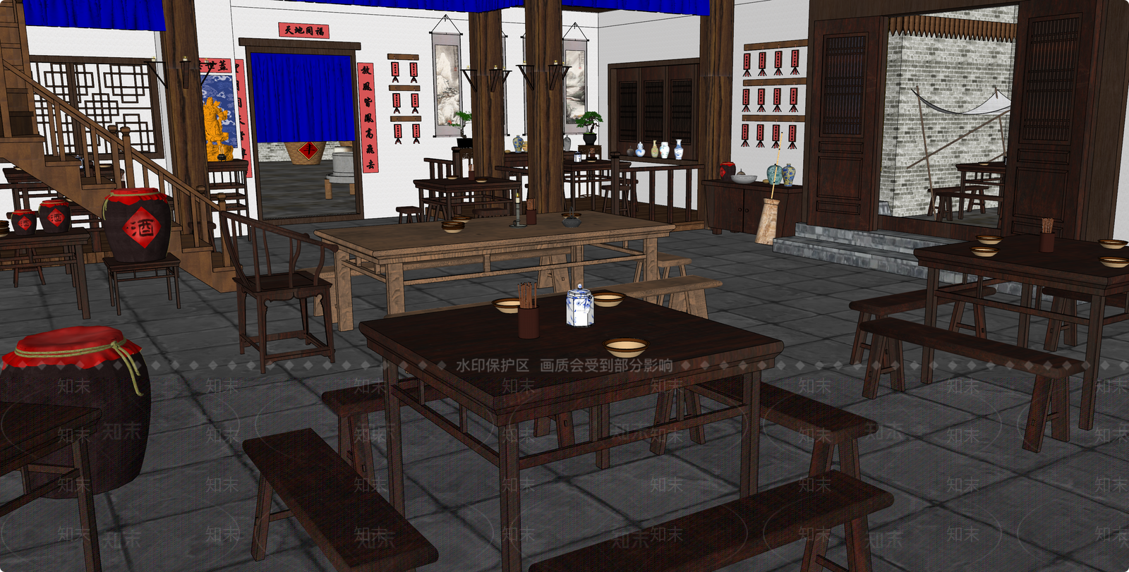 中式复古古建筑SU模型下载【ID:1203972772】