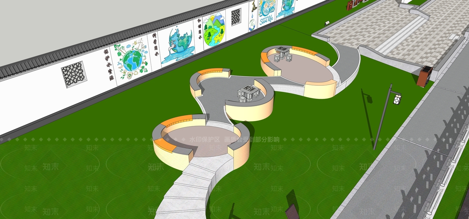 现代滨水景观SU模型下载【ID:1203973647】