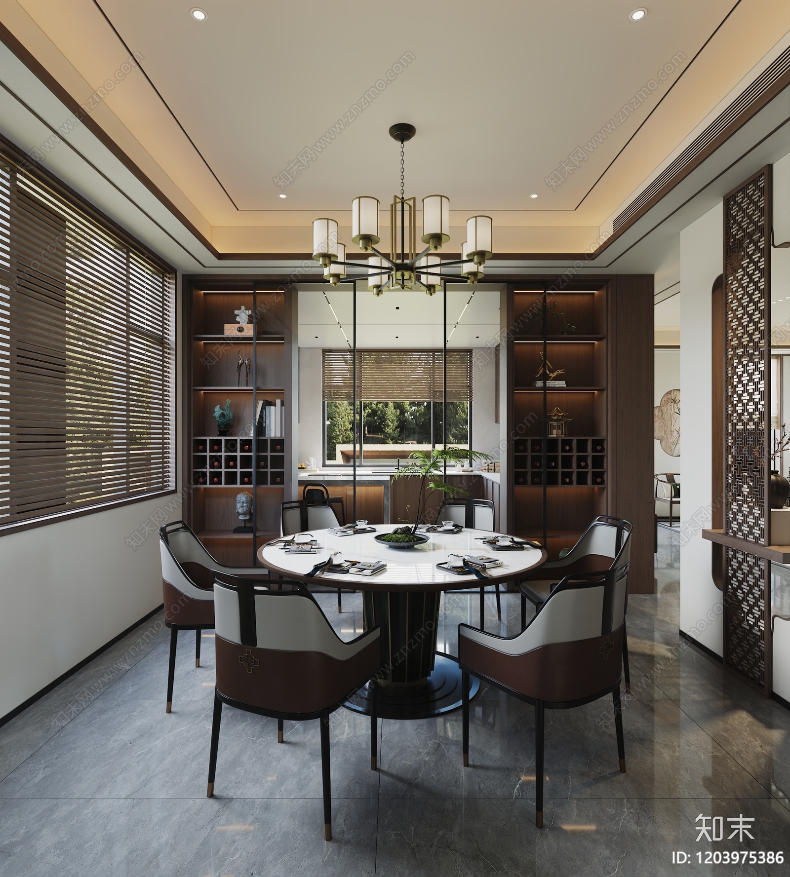 新中式中式家居餐厅3D模型下载【ID:1203975386】