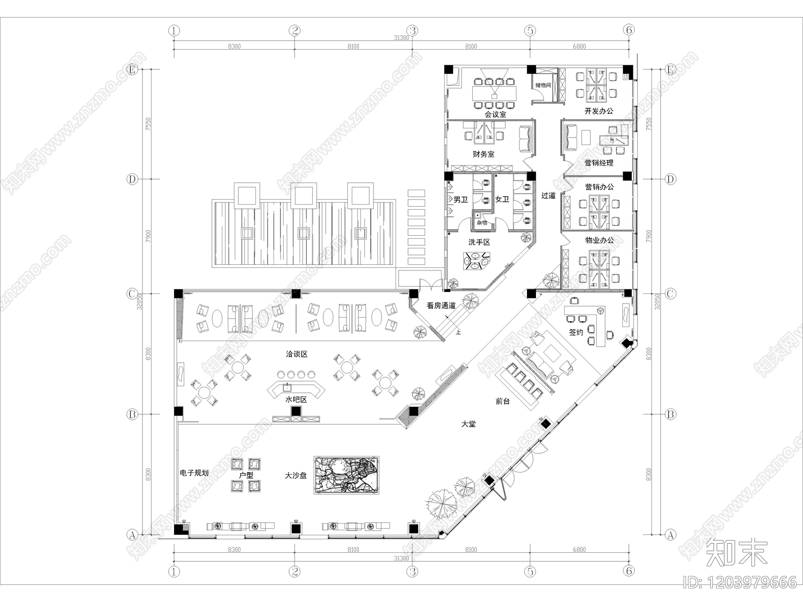 20套售楼部售楼处售楼营销中心CAD平面图cad施工图下载【ID:1203979666】