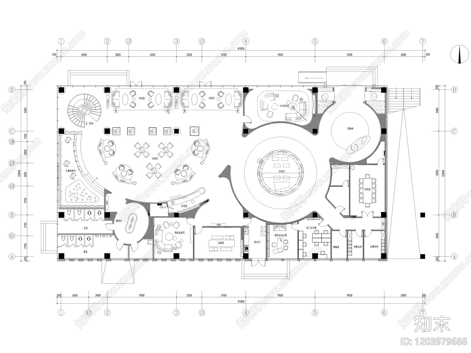 20套售楼部售楼处售楼营销中心CAD平面图cad施工图下载【ID:1203979666】