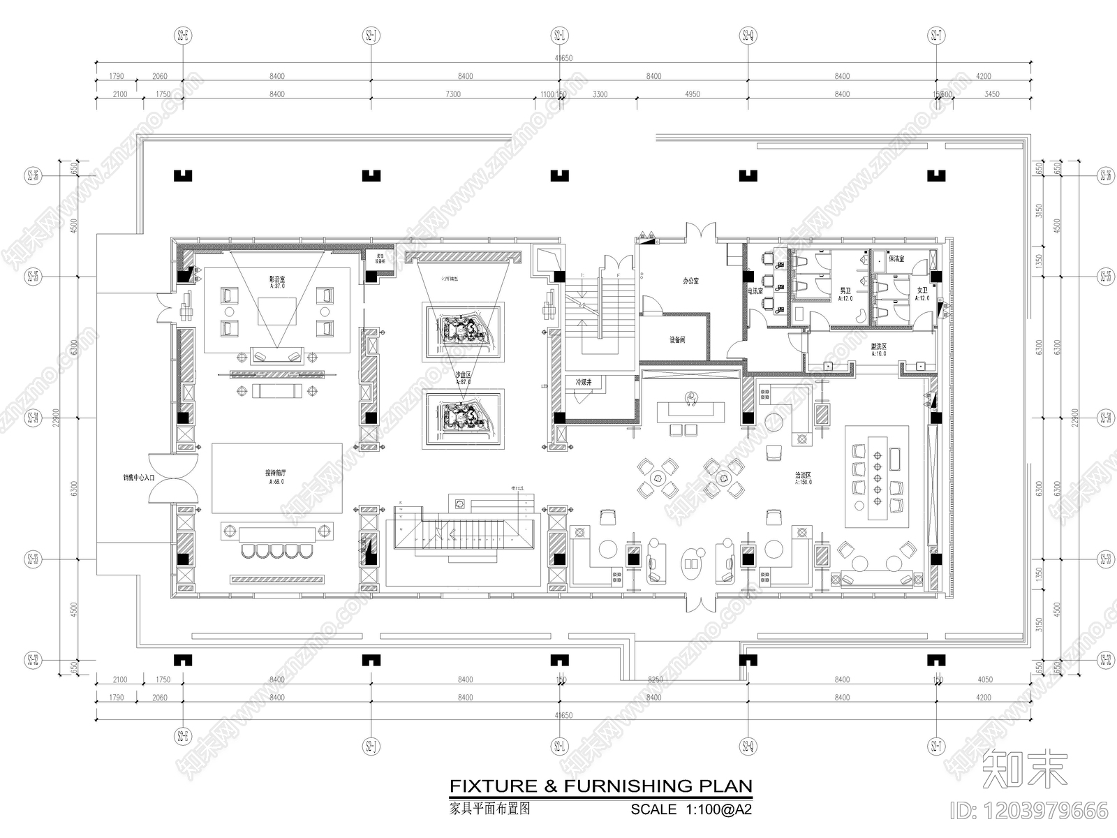 20套售楼部售楼处售楼营销中心CAD平面图cad施工图下载【ID:1203979666】