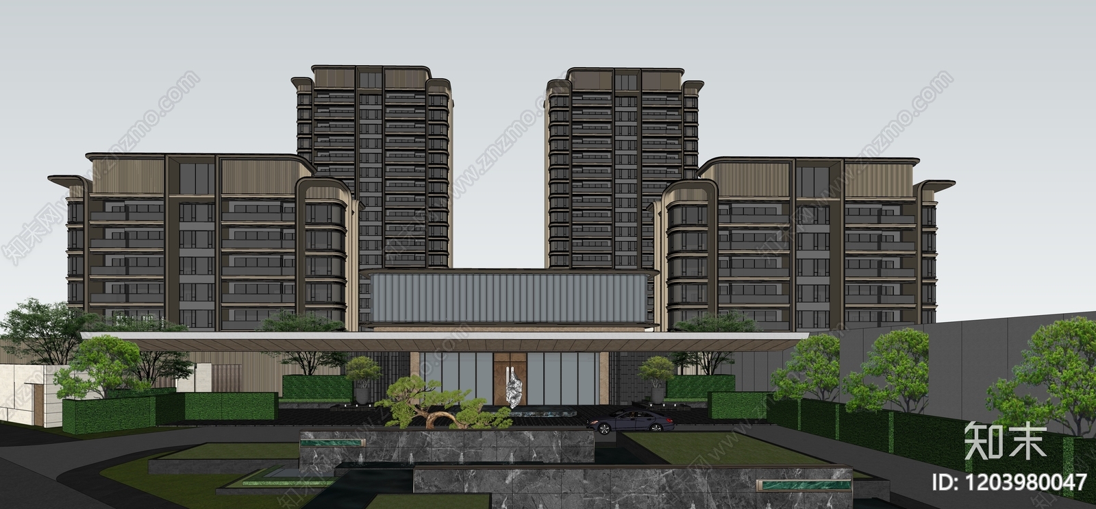 现代售楼处建筑SU模型下载【ID:1203980047】