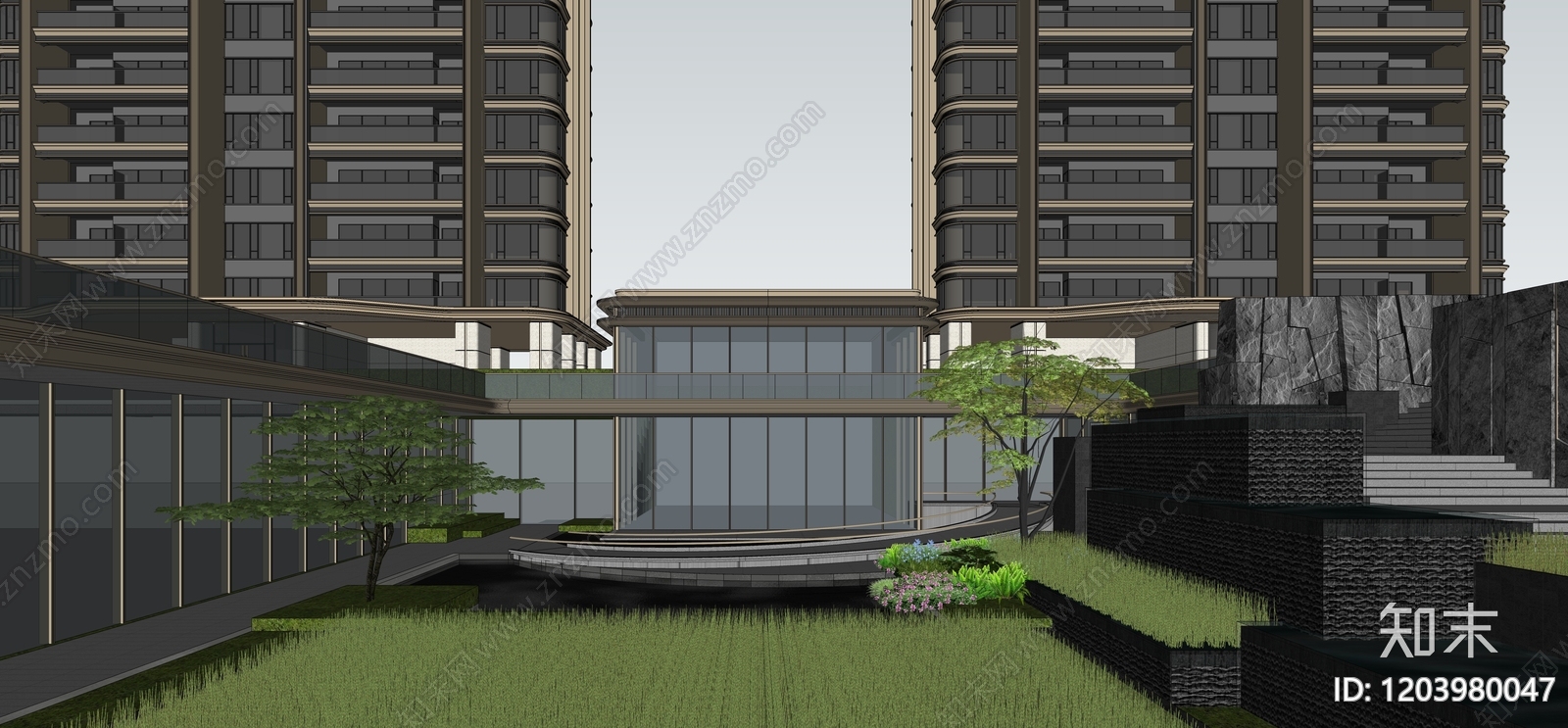 现代售楼处建筑SU模型下载【ID:1203980047】