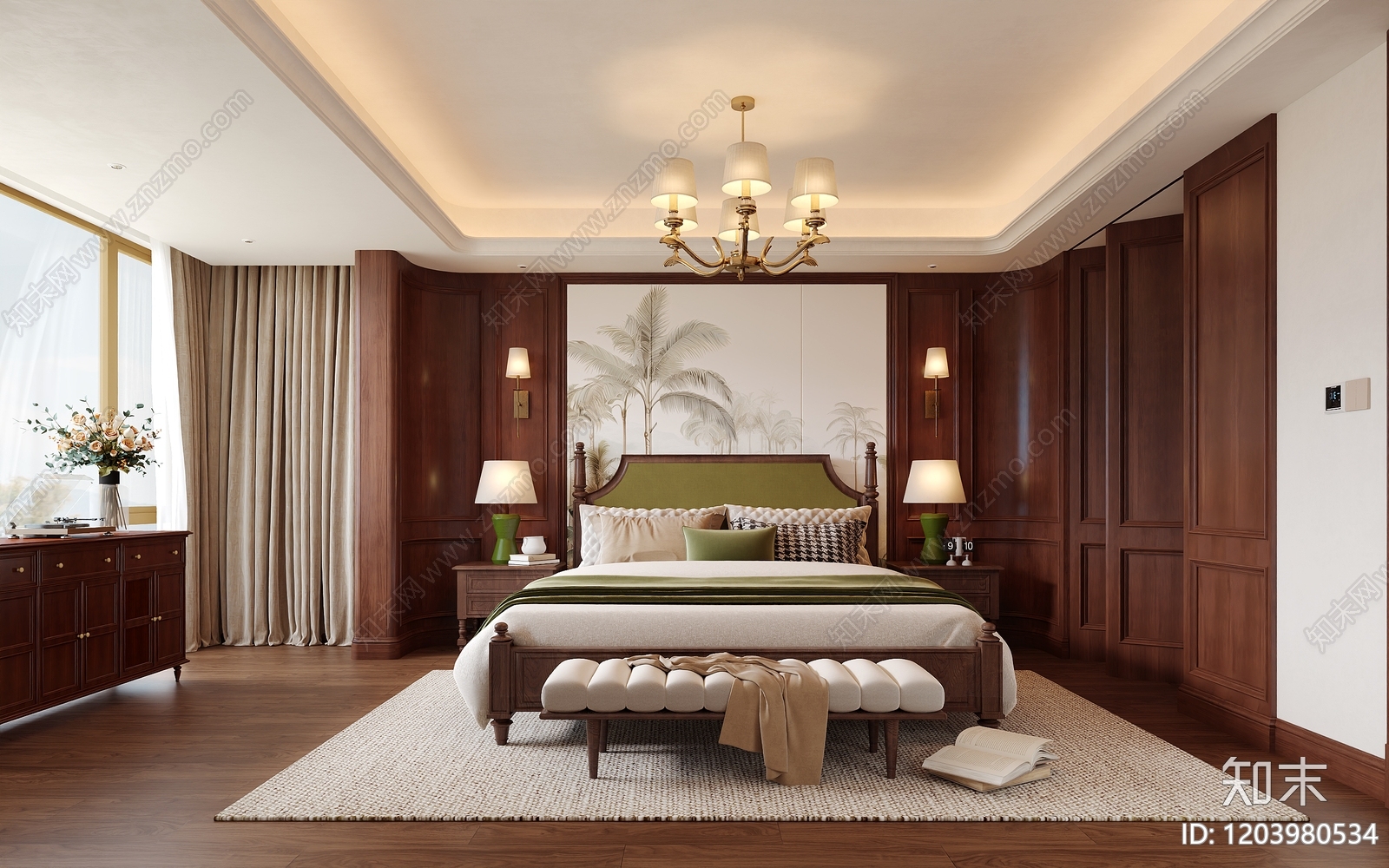 现代美式家居卧室3D模型下载【ID:1203980534】