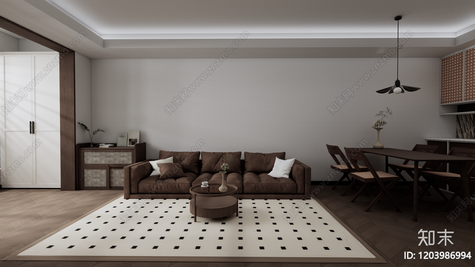 新中式家居客厅SU模型下载【ID:1203986994】