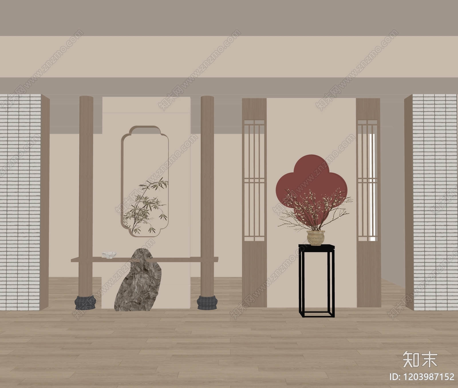 中式侘寂隔断SU模型下载【ID:1203987152】