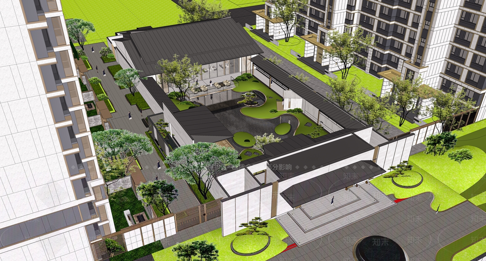 现代新中式售楼处建筑SU模型下载【ID:1203990679】