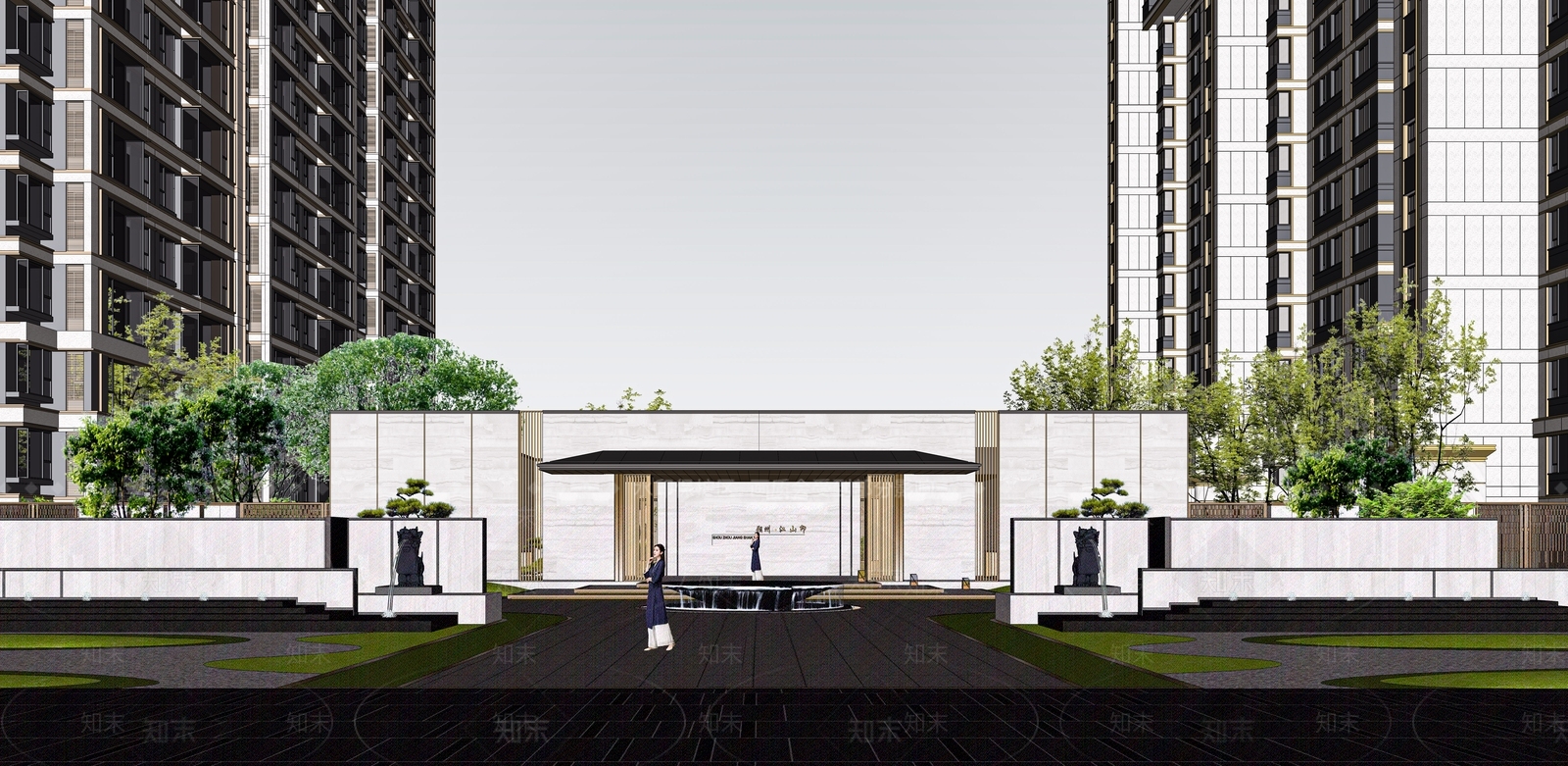现代新中式售楼处建筑SU模型下载【ID:1203990679】