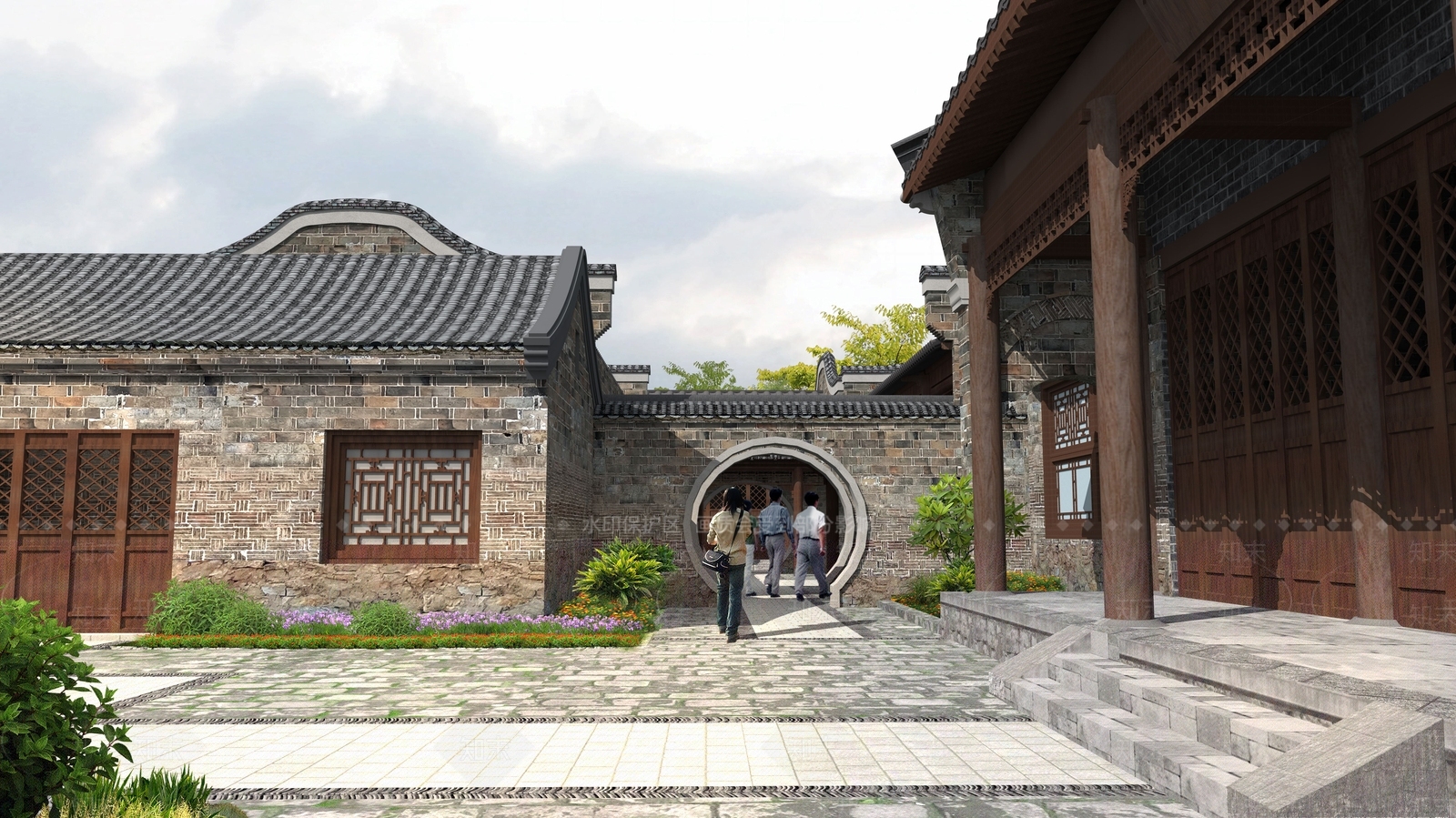 中式复古四合院SU模型下载【ID:1203995374】