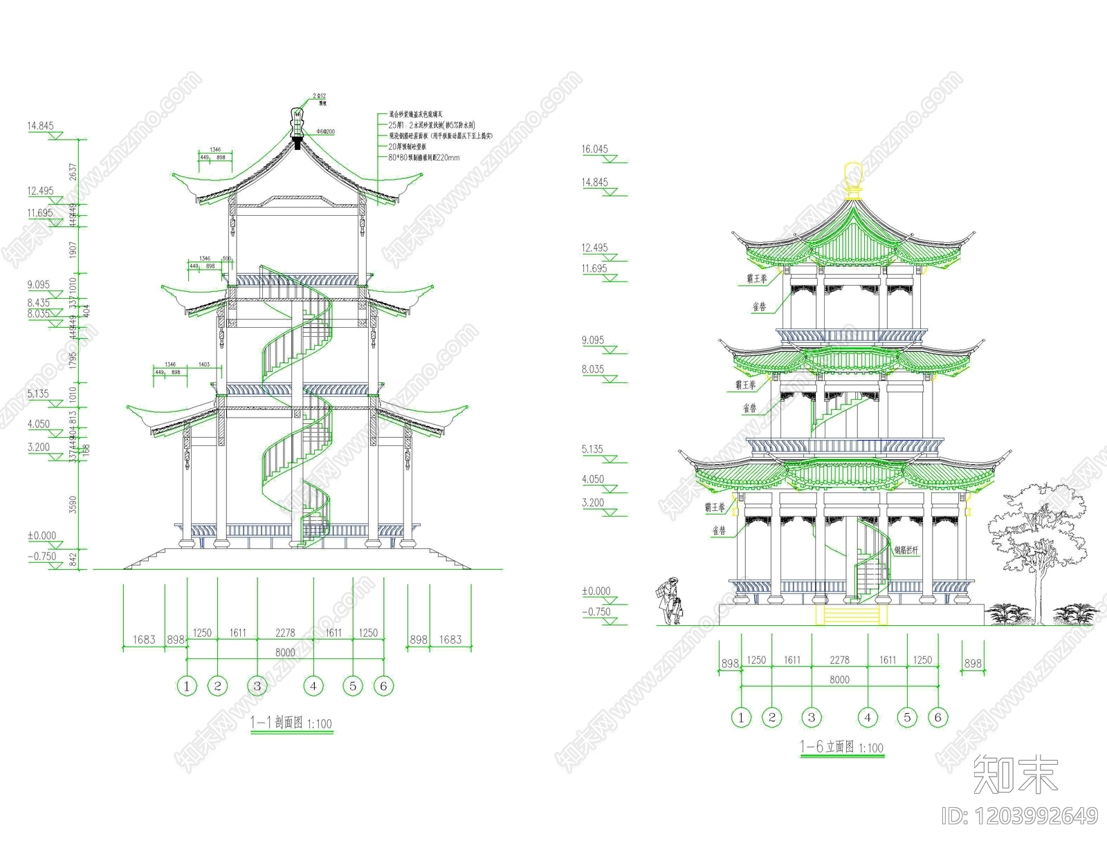 仿古建筑cad施工图下载【ID:1203992649】