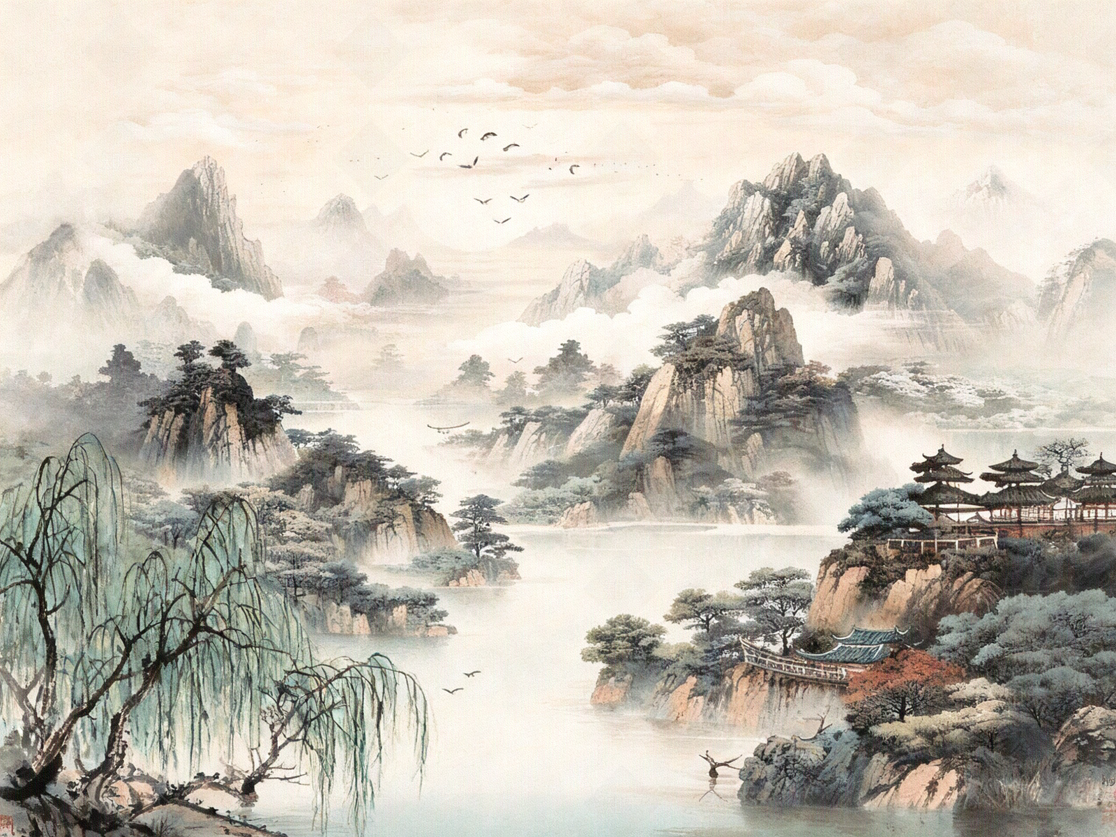 新中式中式山水画贴图下载【ID:1203994933】