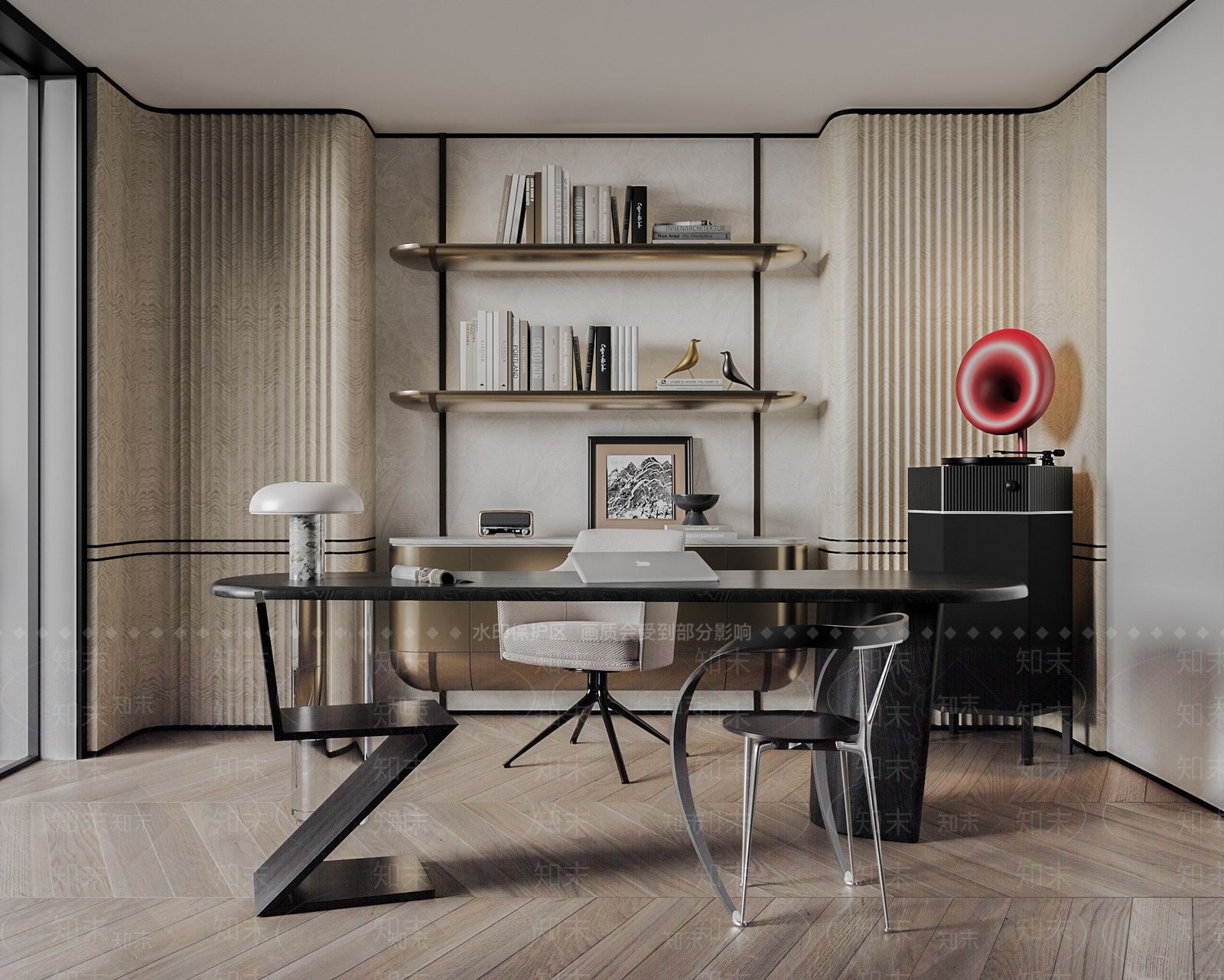 现代轻奢开放式书房3D模型下载【ID:1203995367】