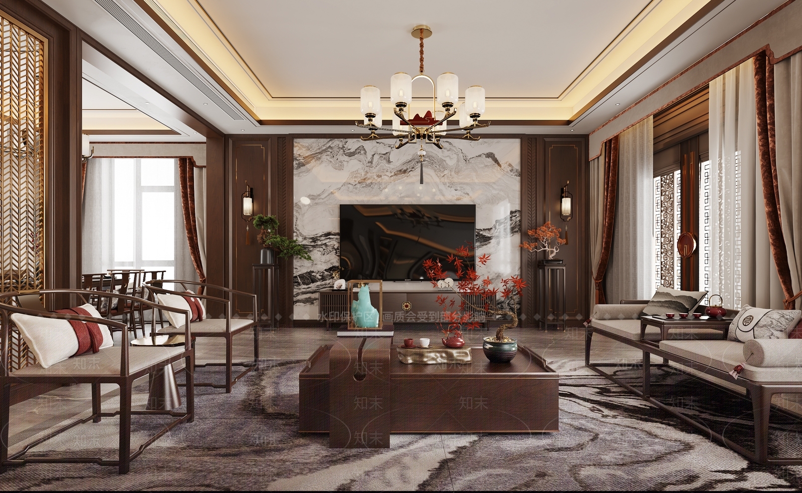 新中式中式家居客厅3D模型下载【ID:1203996699】