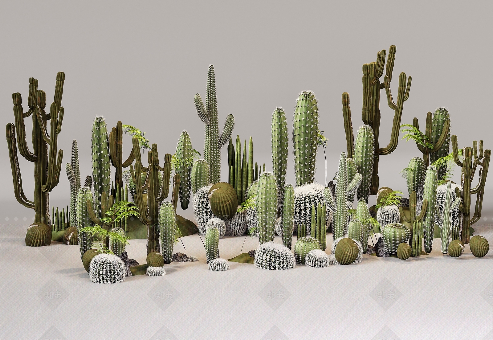 现代植物堆3D模型下载【ID:1203997724】