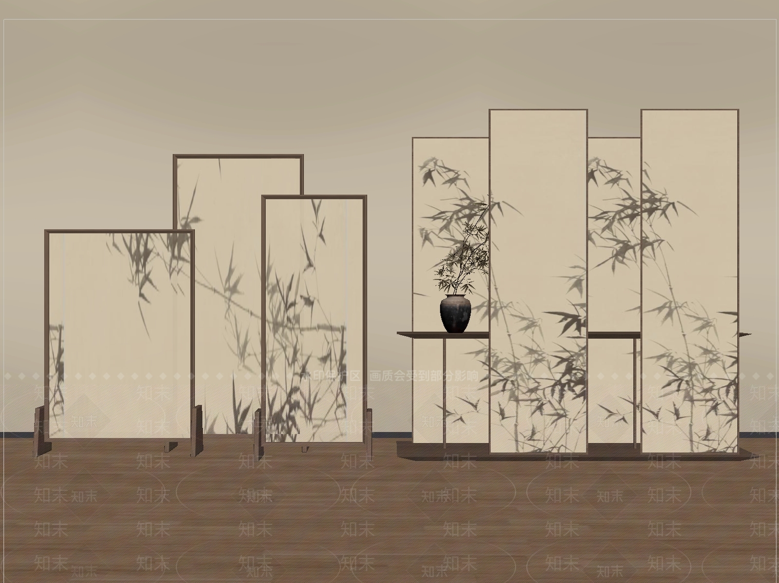 新中式隔断SU模型下载【ID:1203998139】