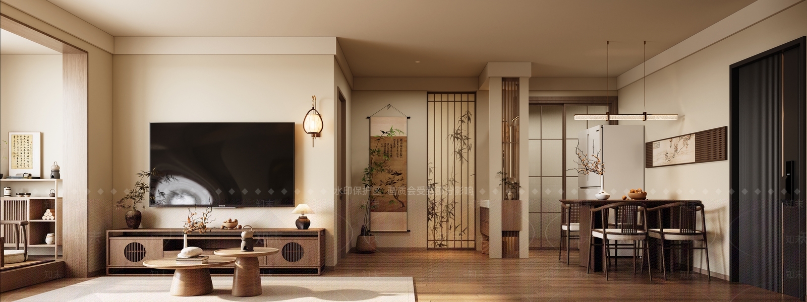 新中式禅意宋式客厅3D模型下载【ID:1203999467】